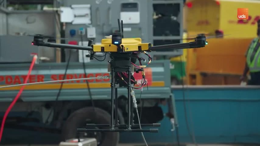 Drone on launchpad ready for takeoff